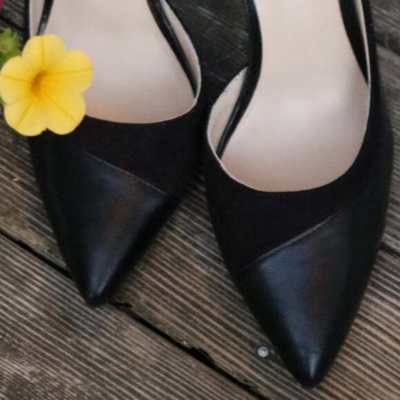 Nine West Black Leather Suede Pointy Toe Pump Heels Sz 6 - Picture 3 of 8